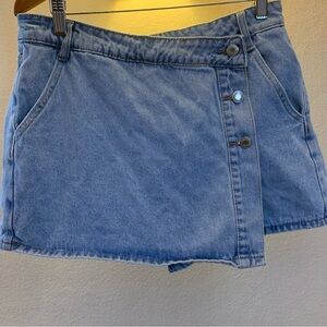 Denim Mini Skort with Button Detail